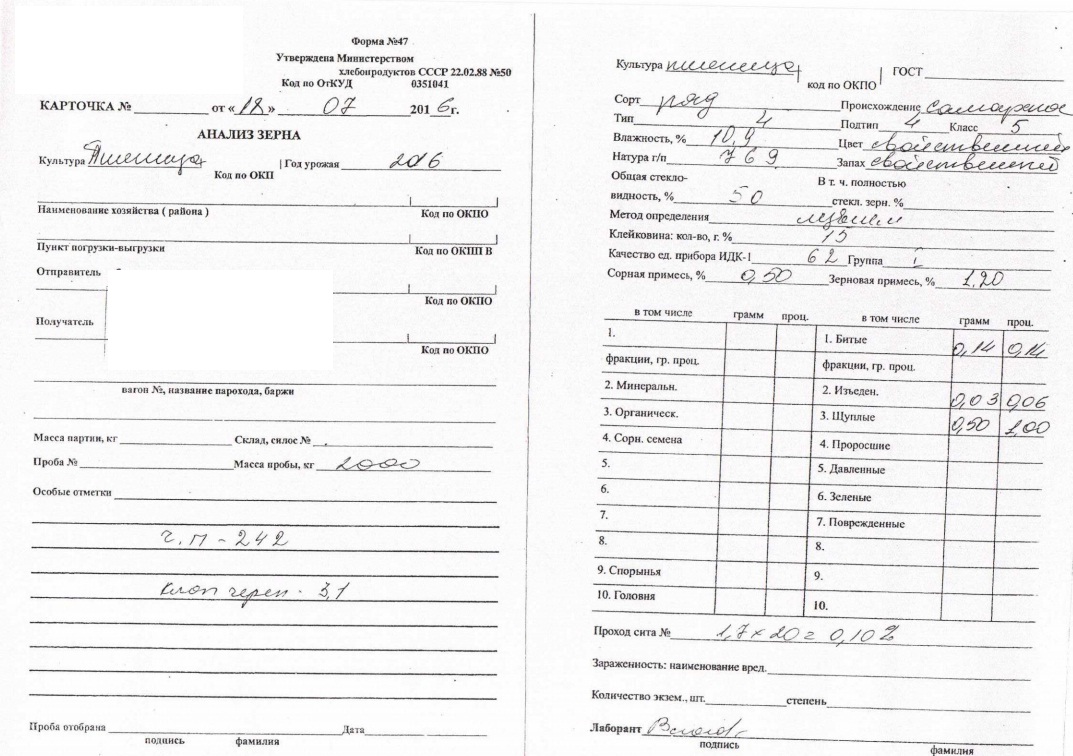 Карточка анализа зерна зпп 47 образец заполнения