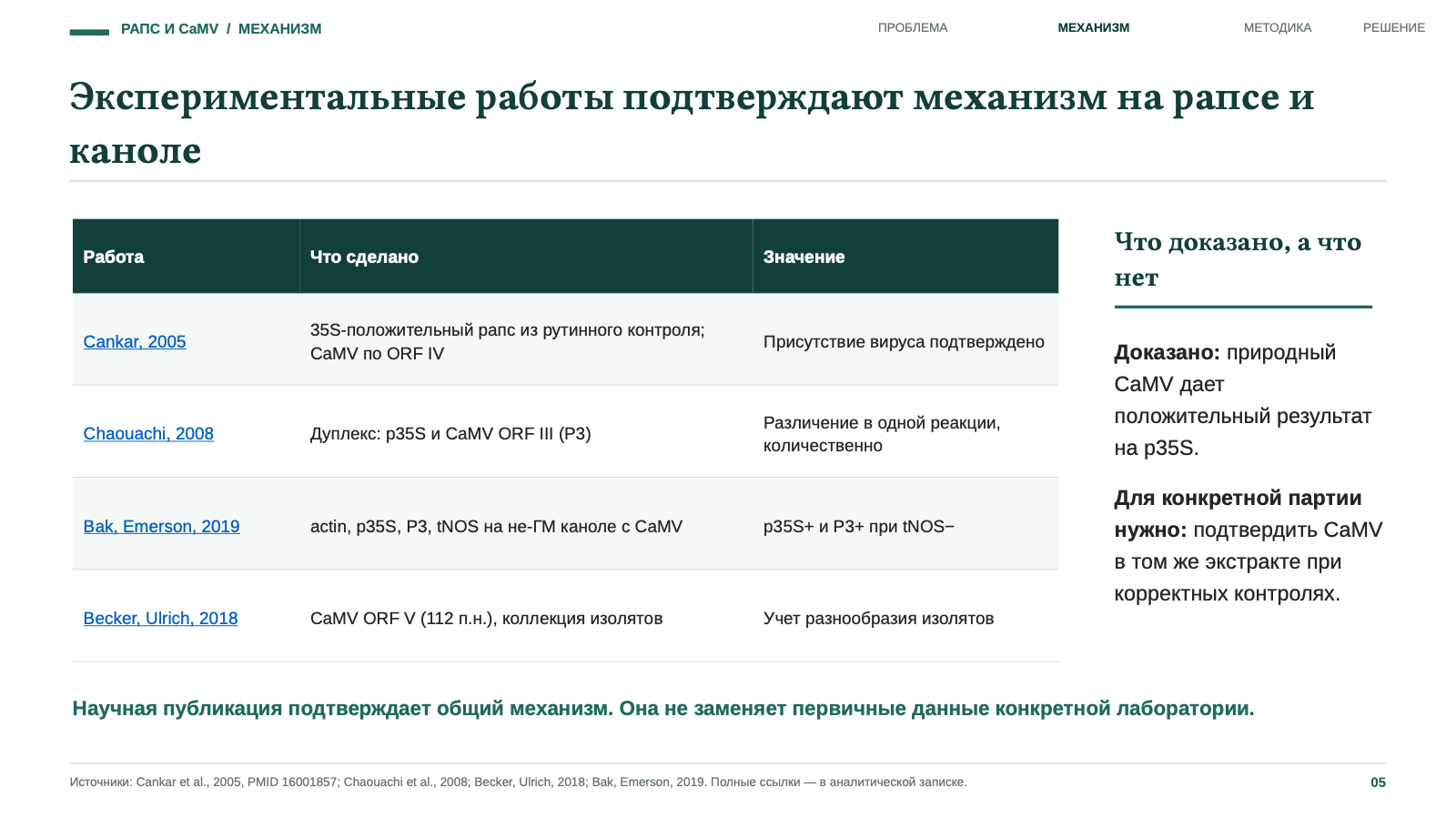 Экспериментальные работы подтверждают механизм на рапсе и каноле